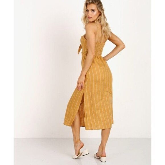 Faithfull the Brand Fiscardo Midi Dress Copenhagen Stripe 100% Linen - Picture 2 of 11